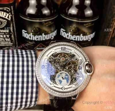 Buy Copy Cartier Ballon Bleu de Skeleton Watches SS Diamond Case